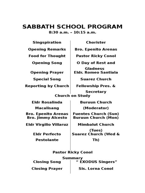 Sabbath School Program Pdf