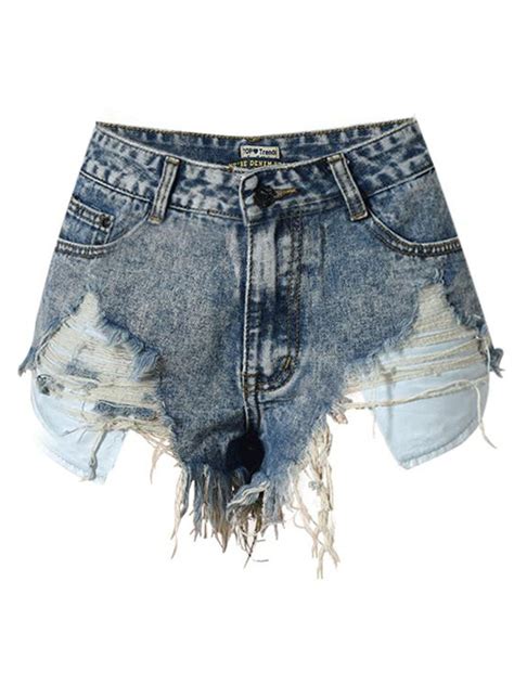 Buy Frayed Holes Fringe Slim Denim Shorts Summer