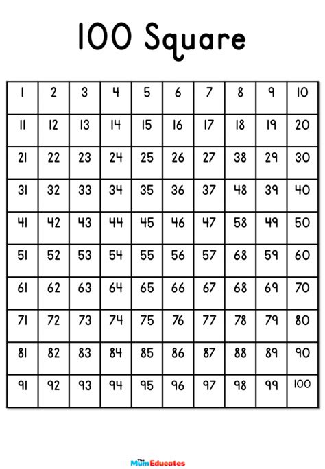 Free Printable Number Square To 100 Creative Center