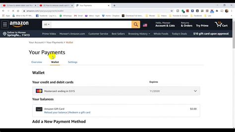 Click on 'your account' from the main menu. How To Remove Your Credit & Debit Card From Amazon ? - YouTube