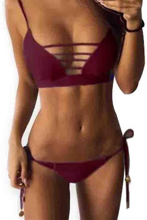 Dato Damen Push Up Gepolstert Neckholder Bikini Sets Bandage Triangle