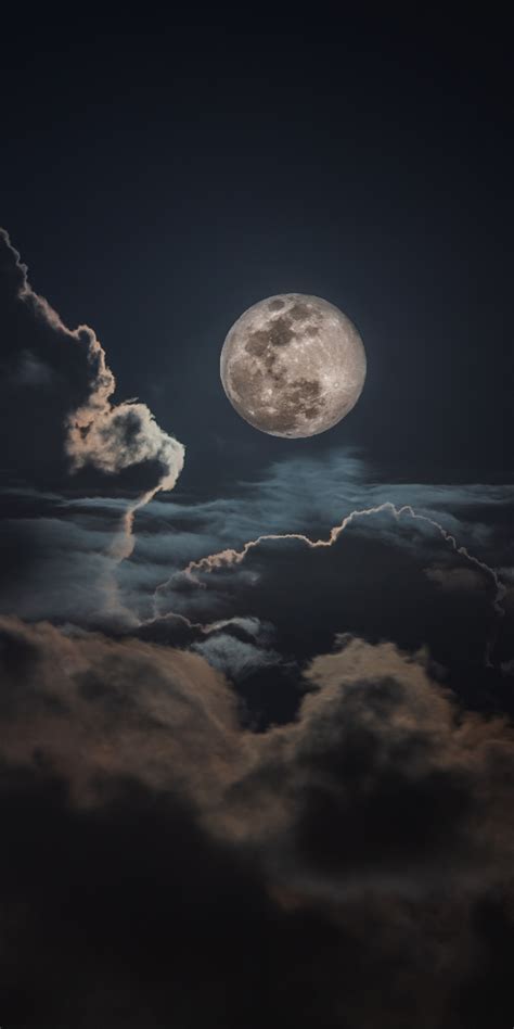 Download Wallpaper 1080x2160 Night Clouds And Moon Sky Honor 7x