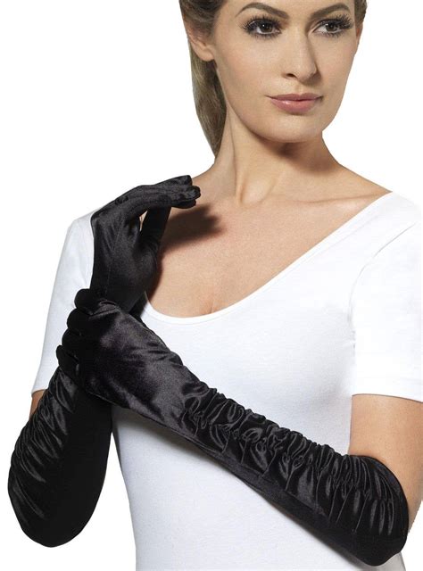 Long Black Satin Gloves Elbow Length Womens Black Gloves