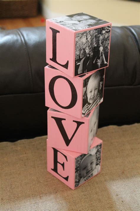 Painted Wooden Blocks With Stenciled Letters And Pictures Put On With