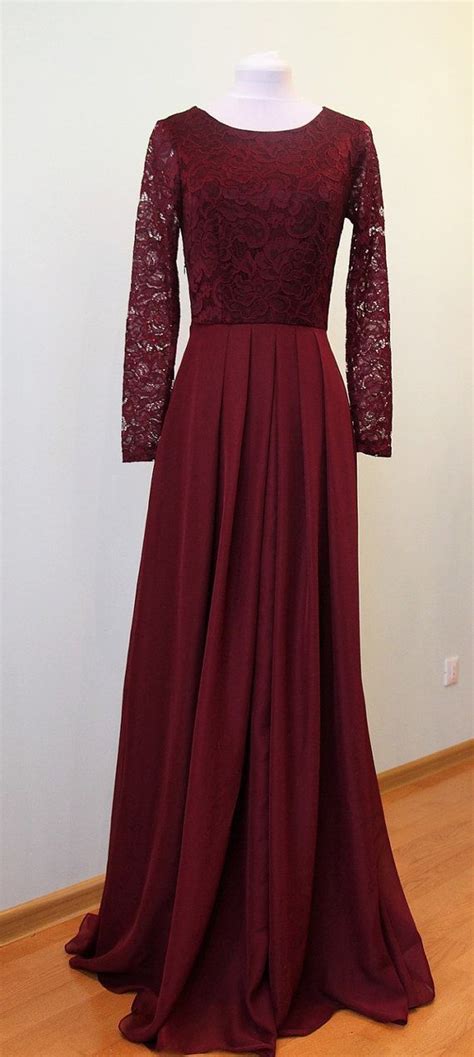 Long Burgundy Lace Dress For Bridesmaids Burgundy By Melaniastyle