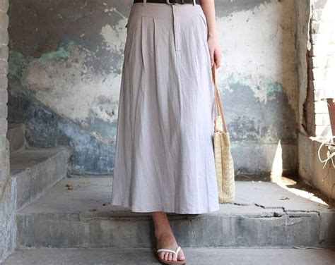 Linen Maxi Skirt Gray Skirt Ladies Skirts Custom Skirt Etsy Long