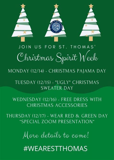 Dress your best as we celebrate the holiday season together! Christmas Spirit Week & Other Reminders | St. Thomas the ...