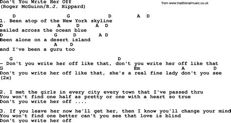 Dont You Write Her Off By The Byrds Lyrics And Chords