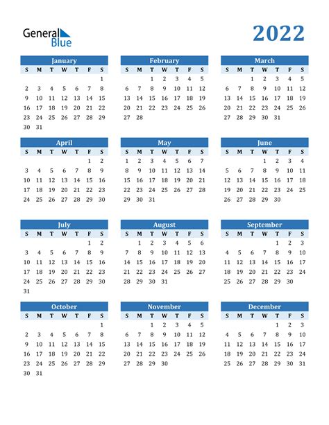 Printable Yearly Calendars 2022 Free Letter Templates