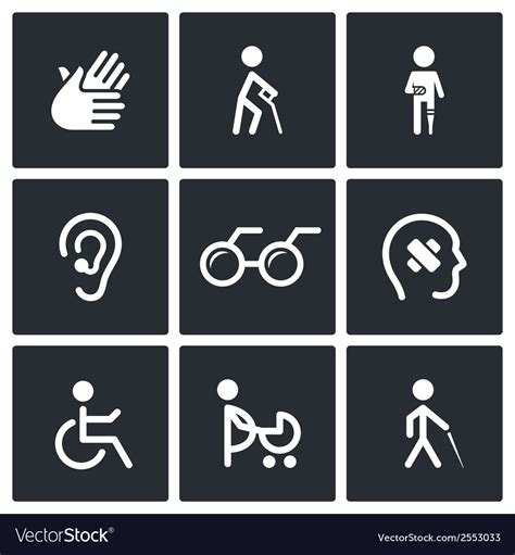 Disability Icons Set Royalty Free Vector Image