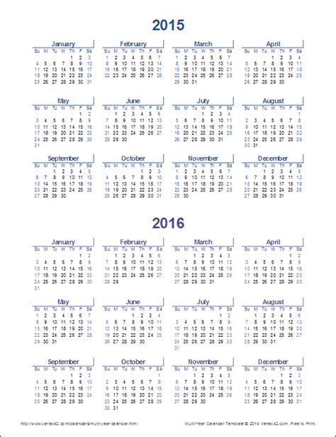 Multi Year Calendar Printable Free Letter Templates Images