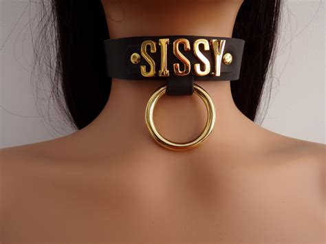 Black sissy collar with 18mm gold letters 24mm wide with a | Etsy