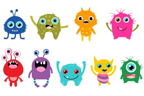 Little Monsters Clipart Set Cute Cartoon Monster By Pravokrugulnik