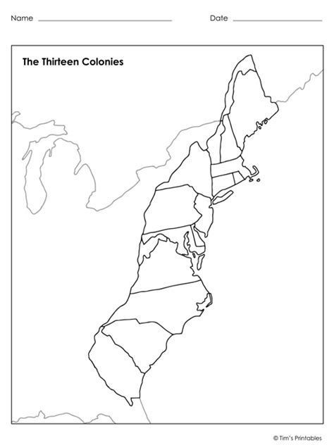 Thirteen Colonies Map Labeled Unlabeled And Blank Pdf Tims