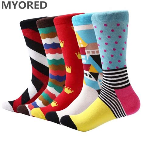 Myored 5 Pairlot Mens Socks Gradient Stripe Socks Business Dress Men