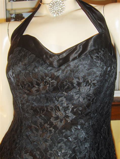 80s Vamp Sexy Sheer Black Lace Party Girl Halter Mini Dress Vintage Gothic Glam S