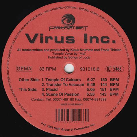 Virus Inc Temple Of Colours 1993 Vinyl Discogs