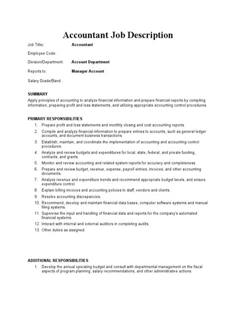 Accountant Job Description Accounting Employment