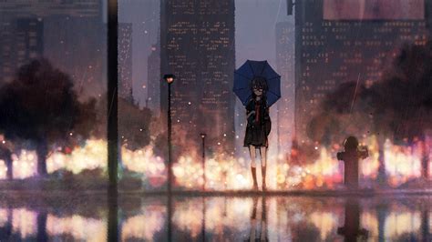 X Anime Girl Rain Umbrella X Resolution Hd K Wallpapers Images Backgrounds