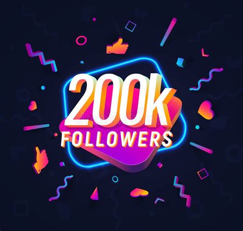 200k Followers Celebration In Social Media Vector Web Banner On Dark