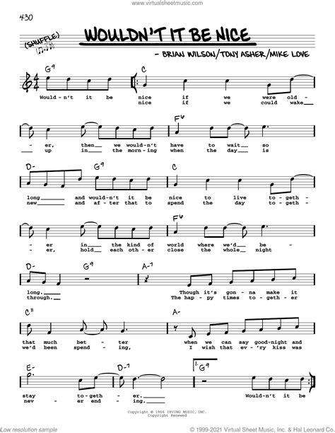 Wouldn T It Be Nice Sheet Music Real Book With Lyrics PDF
