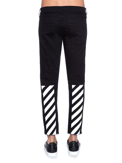 Lyst Off White Co Virgil Abloh Stripe Print Cropped Jeans In Black