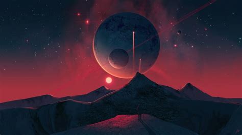 Night Sky Planet Landscape Scenery Sci Fi Digital