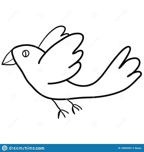 Cartoon Doodle Flying Bird Isolated On White Background