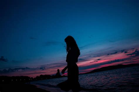 Hd Wallpaper Silhouette Of Person Girl Starry Sky Solitude Star
