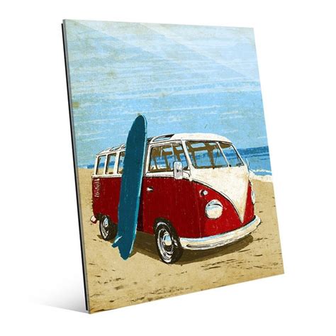 Shop Surfing Road Trip Red Bus Glass Wall Art On Sale