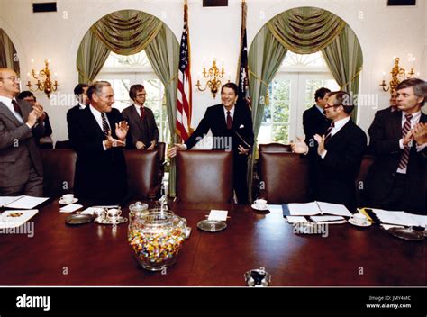 United States President Ronald Reagan Attends His First Cabinet Meeting