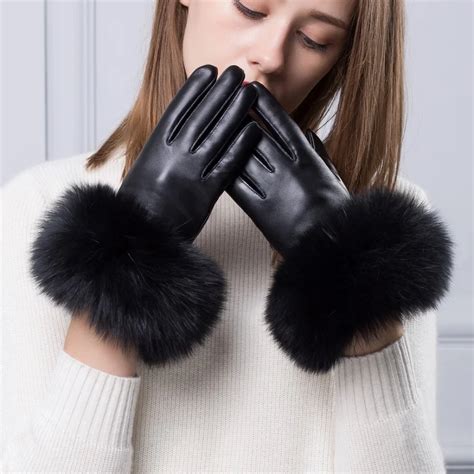 Buy Yy8896 Luxury Women Genuine Leather Real Big Fox Fur Gloves Lady Branded