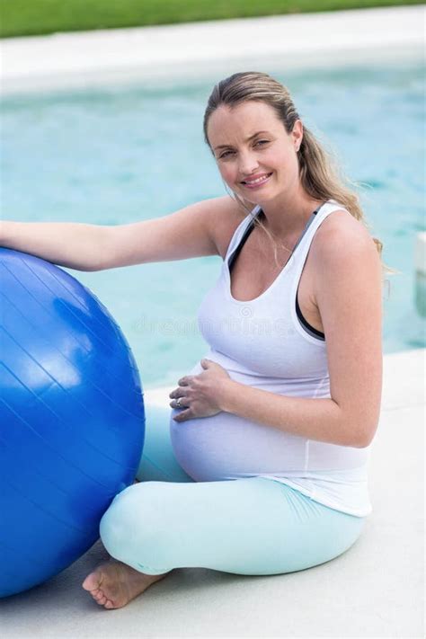 Pregnant Woman With Exercise Ball Stock Photo Image Of Life Healthy