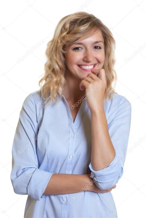 Attractive Blond Secretary Laughing At Camera Stock Photo By