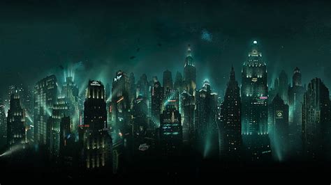 Hd Wallpaper Cityscapes Bioshock Buildings Neon Lights Underwater