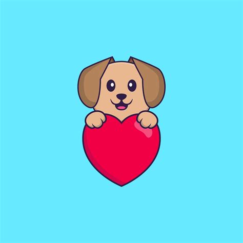 Cute Dog Holding A Big Red Heart Animal Cartoon Concept Isolated Can