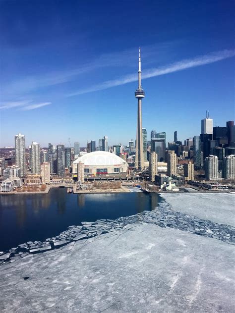 Downtown Toronto Skyline Late Winter With Ice On Lake Ontario