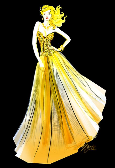 Melody Owens Fashion Illustration Gold Dress Art Black Drawing Live