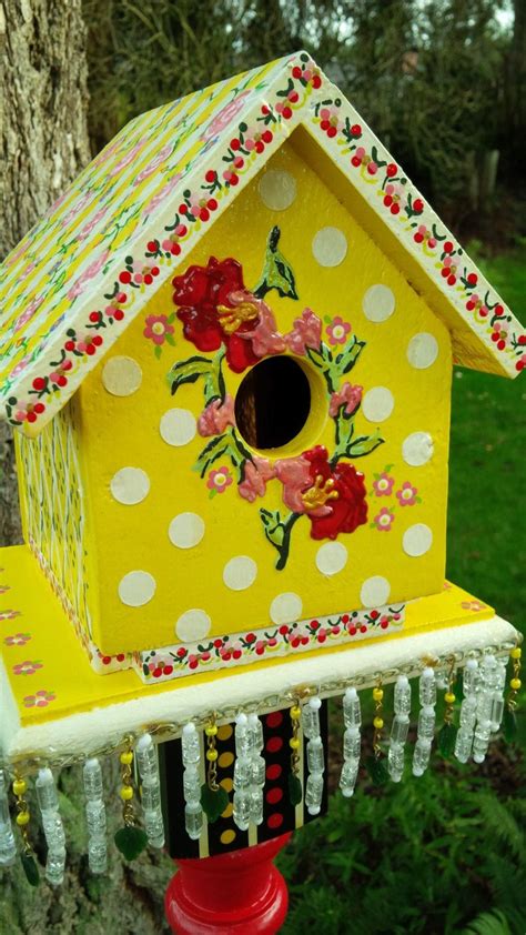 Whimsical Hand Painted Floral Birdhouse Etsy Bird Houses Painted