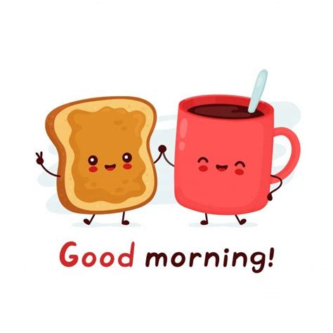 Cute Happy Funny Coffee Mug And Toast With Peanut Butter