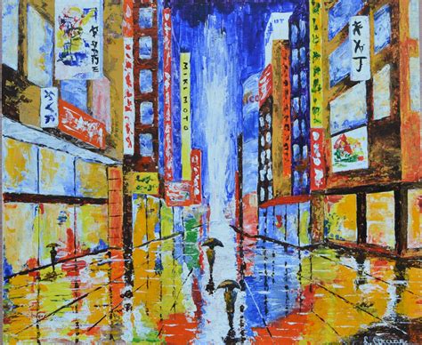 Abstract Painting Tokyo Street Cityscape Painting Acrylic Painting