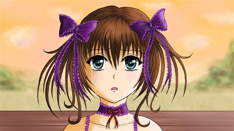 Wallpaper Ilustrasi Gadis Anime Si Rambut Coklat Buka Mulut Melihat Viewer Mata Hijau