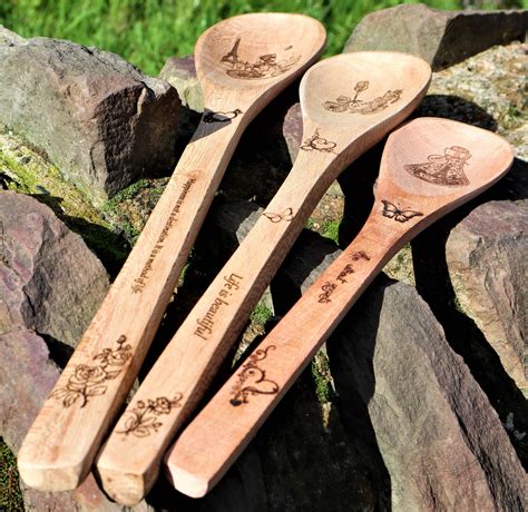 Laser Engraved Wooden Spoons Handmade Kitchen Decor Pyrography