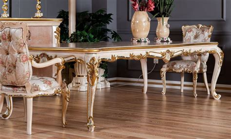 Casa Padrino Luxury Baroque Dining Table Beige White Gold