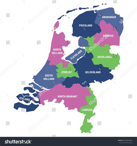 colorful political map netherlands administrative divisions stock vector royalty free