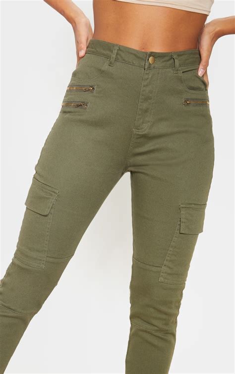 soft khaki cargo pocket skinny jeans denim prettylittlething uae