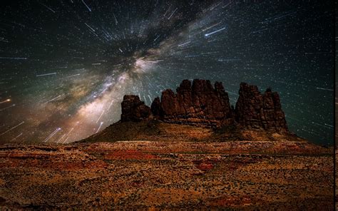 Nature Landscape Desert Starry Night Long Exposure Milky Way