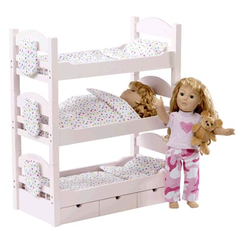 18 Inch Doll Furniture Stackable Pink Triple Bunk Bed With Storage