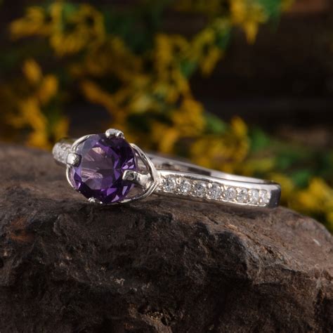 Unique Amethyst Engagement Ring Silver Amethyst Ring Womens Etsy