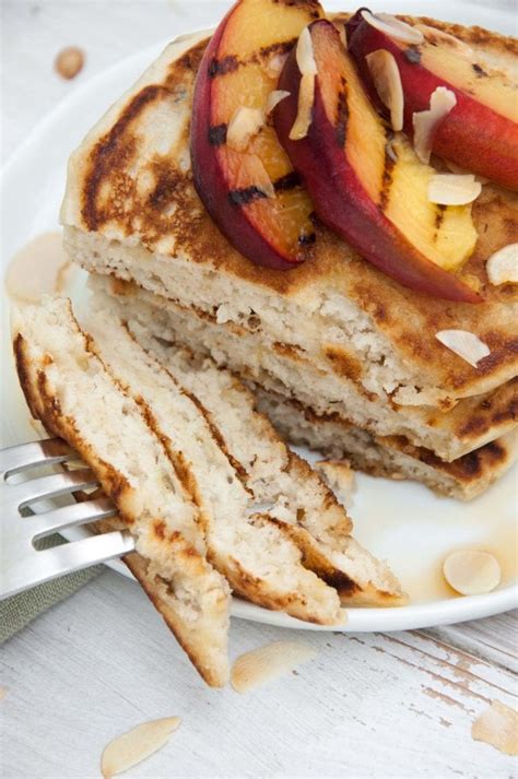 Vegan Pancakes With Grilled Peaches Recipe Elephantastic Vegan